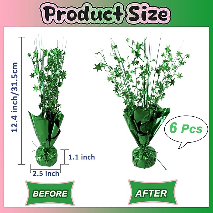 FUBININA 6 Pc St. Patrick's Day Party Decoration Metallic Foil Spray Centerpiece Star Burst Tabletop Decor for Irish St Patty's Day Jungle Animal Birthday Holiday Graduation Hawaiian Green Party Decor