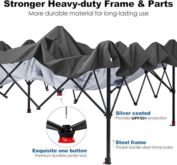 GAFETE 10×10 Pop Up Canopy Tent with 1 Pockets Sidewall, Easy up Sun Shade with One Push Setup, Portable Instant Outdoor Canopy Tent for Events Parties Camping with Carrying Bag (Gray, 10x10 FT)