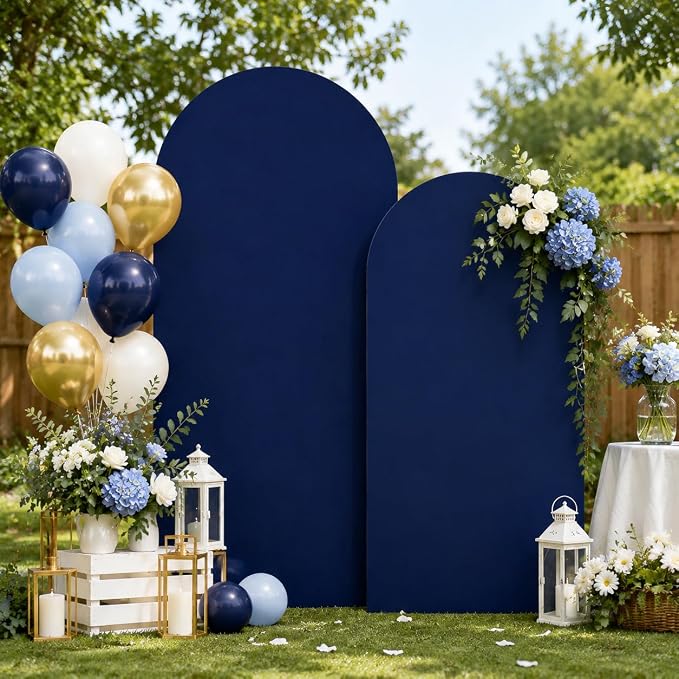 Arch Backdrop Stand and Cover Set (7.2ft,6ft) Birthday Party Wedding Ceremony Bridal Baby Shower Event Decor Gender Reveal (Navy Blue, 7.2Ft+6Ft)
