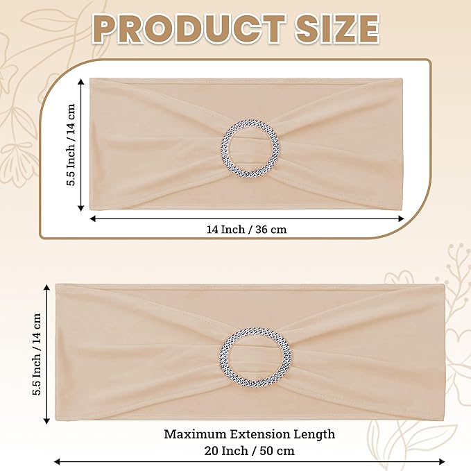 VDS - Champagne | Spandex Chair Sashes Bows | 100 PCS | Stretch Elastic Banquet Universal Folding Chair Band Tie with Silver Buckle Slider for Wedding Party Conference Celebration Event Decoration