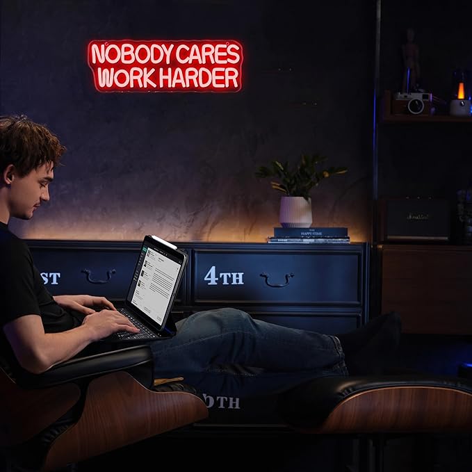 Allball Nobody Cares Work Harder Neon Sign, Motivational Neon Light USB Powered Lnspirational LED Neon Light Wall Art, for Office Study Room Or Gym Teen Bedroom Modern Decor(15.7 * 5.1 In)