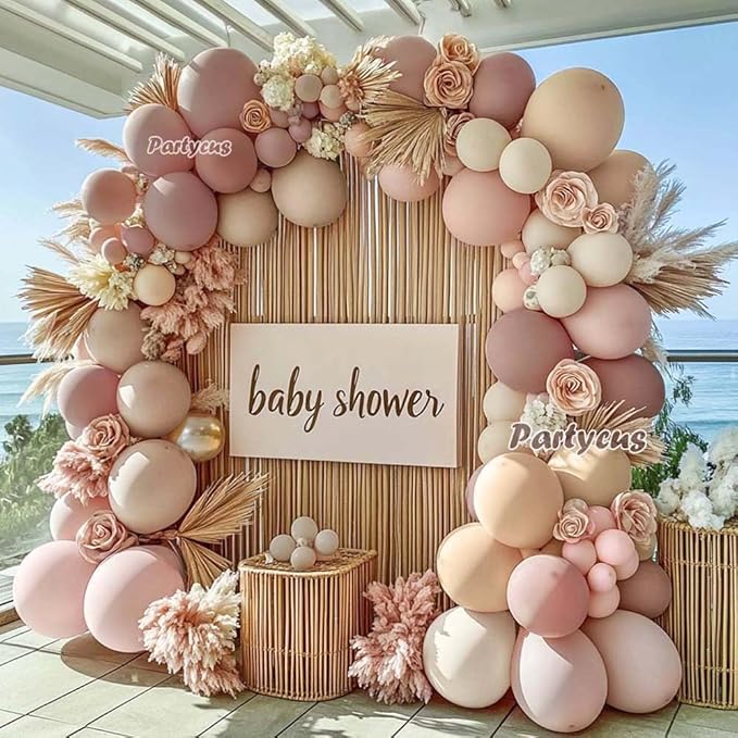 Dusty Light Pink Beige Balloon Arch Double Stuffed Mauve Blush Nude White Cream Matte Balloon Garland Kit for Boho Baby Shower Birthday Baby in Bloom Bridal Wedding Valentine Party Decoration