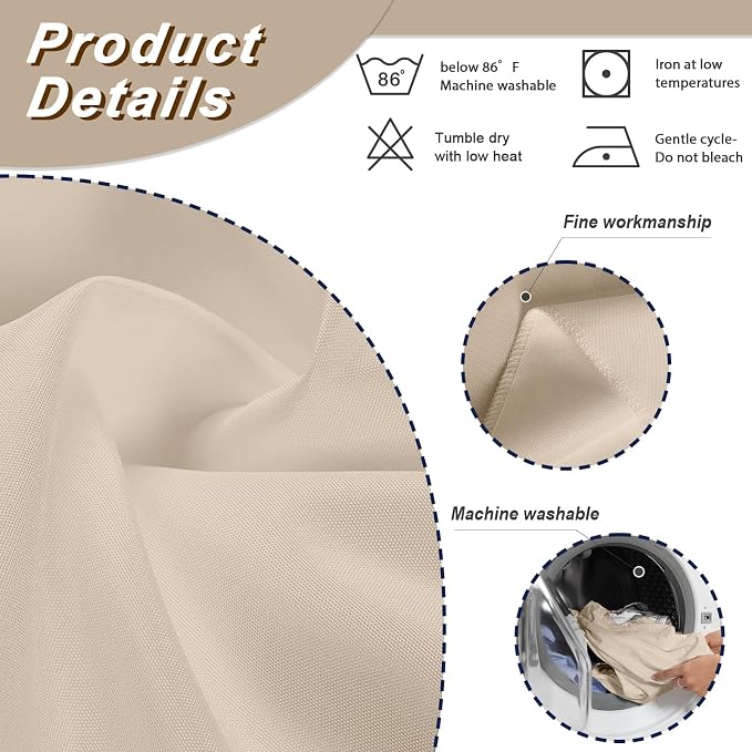 Fixwal 2 Pack Beige 60 x 102 Inch Rectangle Tablecloths, Reusable Heavy Duty Washable Polyester Table Covers for 6 Ft Tables, Wedding, Bridal Shower, Boho Party, Outdoor, Picnic