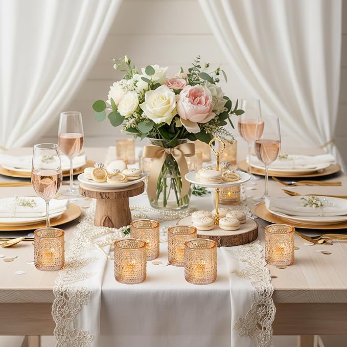30 Pcs Gold Votive Candle Holders, Tea Light Candle Holders with Polka Dot Embossed, Gold Table Centerpieces for Weddings, Home Decor, Baby Shower, Special Occasions
