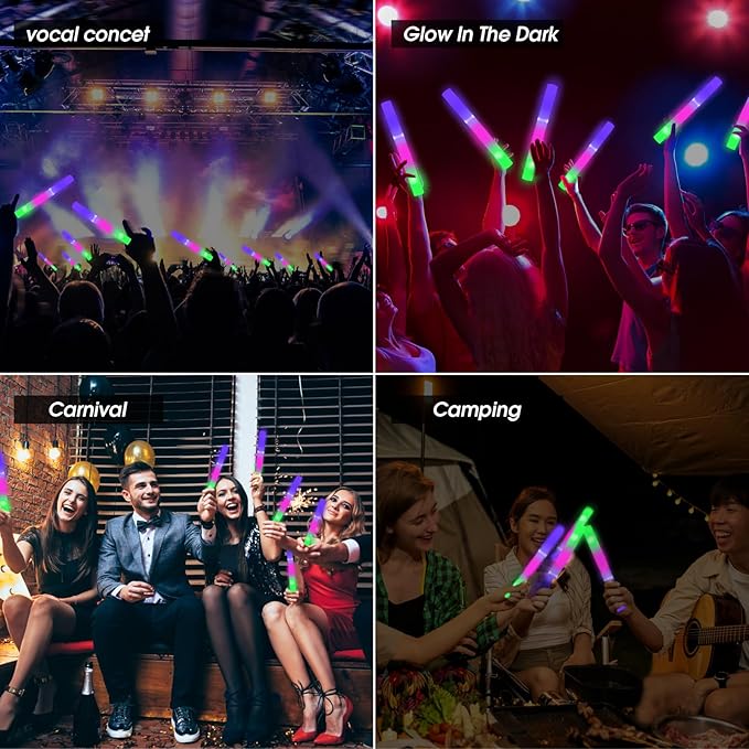 AWANG 32 Pcs Glow Sticks With 3 Modes Colorful Flashing Glow In The Dark Party Supplies Multicolor Bulk LED Foam Glow Sticks For Wedding Raves Sporting Events Glow Party Birthday Camping Concert