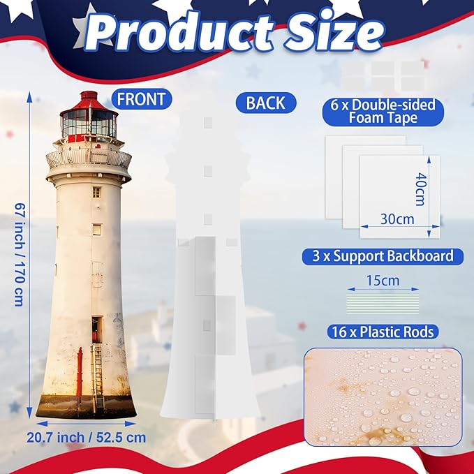 5.6 Ft Lighthouse Cardboard Cutout Life Size Coastal Nautical Standee Lighthouse Stand Up Backdrop Props for Beach Theme Party Events Photo Booth Classroom Indoor Outdoor Decoration