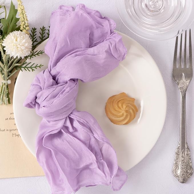 MLMC 24 Pack Lilac Purple Cheesecloth Napkins Boho Rustic Gauze Lavender Cloth Napkins Washable 21"x21" for Wedding Baby Shower Birthday Anniversary Dinner Decor