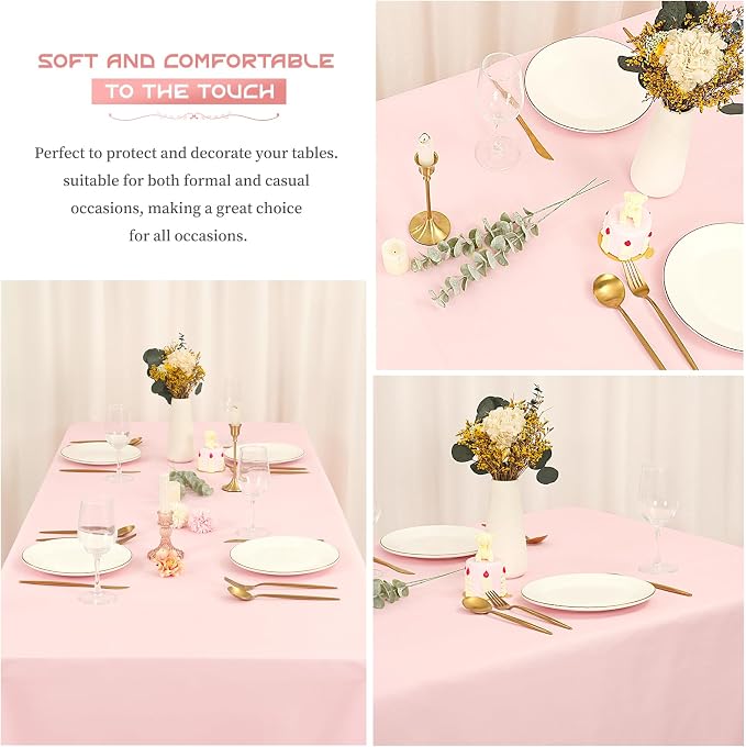 Showgeous 8 Pack Pink Tablecloth 60 x 126 Inch, Rectangle Tablecloth for 8 Foot Table, Stain and Wrinkle Resistant Washable Polyester Table Cloth Cover for Wedding Dining Table Buffet Parties