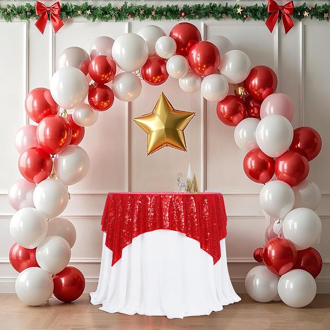 Poise3EHome Red Sequin Tablecloth 50×50 Inch Square Sequin Fabric Table Cover Overlay for Valentine Christmas Baby Shower Birthday Party Wedding Holiday Cake Table Decoration