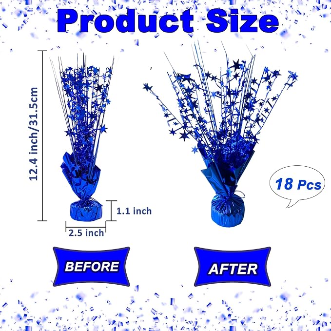 FUBININA 18 Pack Metallic Foil Spray Centerpiece Star Table Decoration Burst Glitter Tabletop Centerpieces for Birthday Christmas New Years Nye Wedding Graduation Holiday Party Supplies Decor, Blue