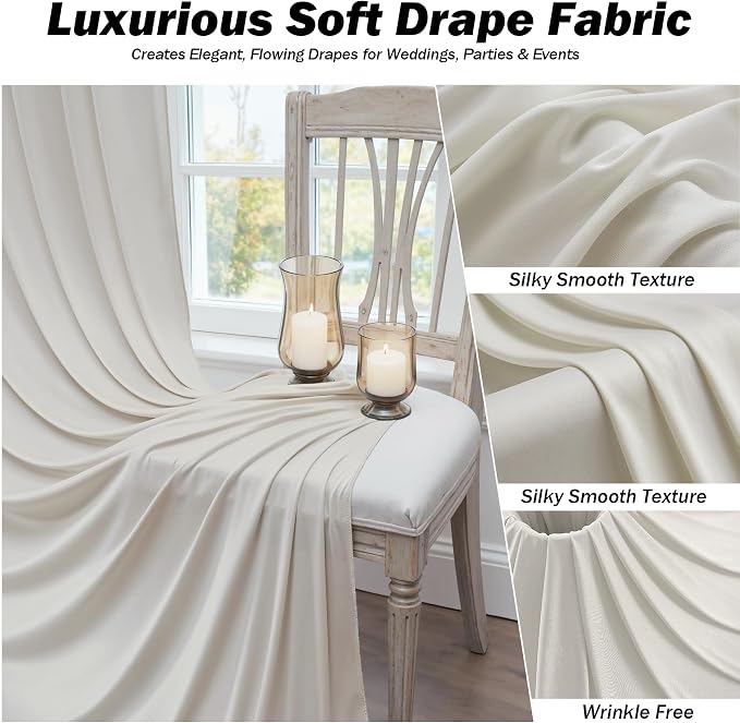 20ft×12ft Beige Backdrop Curtain for Wedding Parties, 4 Panels Wrinkle Free Polyester Photo Backdrop Drapes Back Drop Cloth for Birthday Photography Background