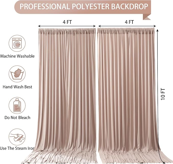 Nude Blush Backdrop Curtains-Wrinkle-Free Polyester Photography Drapes Party Curtain Background for Baby Shower Wedding Decorations- 8 X10FT