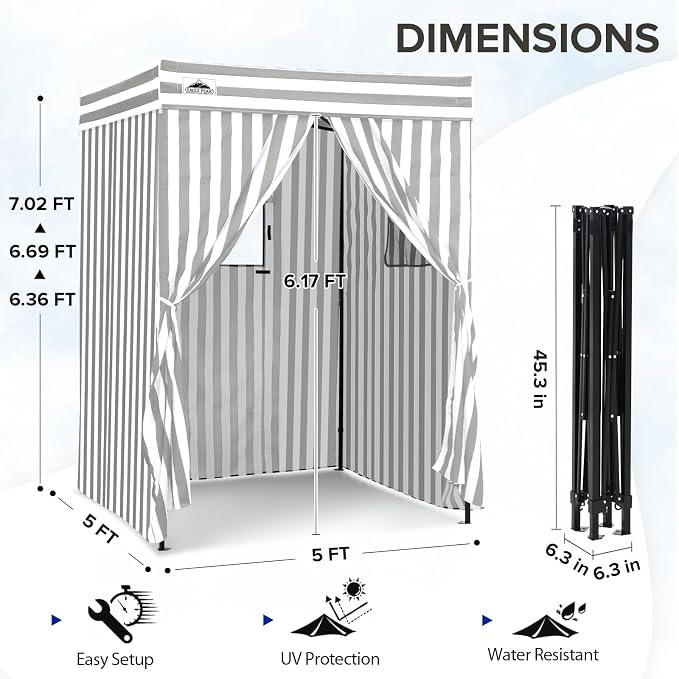 EAGLE PEAK 5x5 Pop Up Changing Tent, Flat Top Changing Room, Gray/White | Portable, Privacy Tent, Pool Cabana, Dressing Room, Shower & Toilet Use, Opaque Fabric, Instant Setup, Photoshoots, Camping