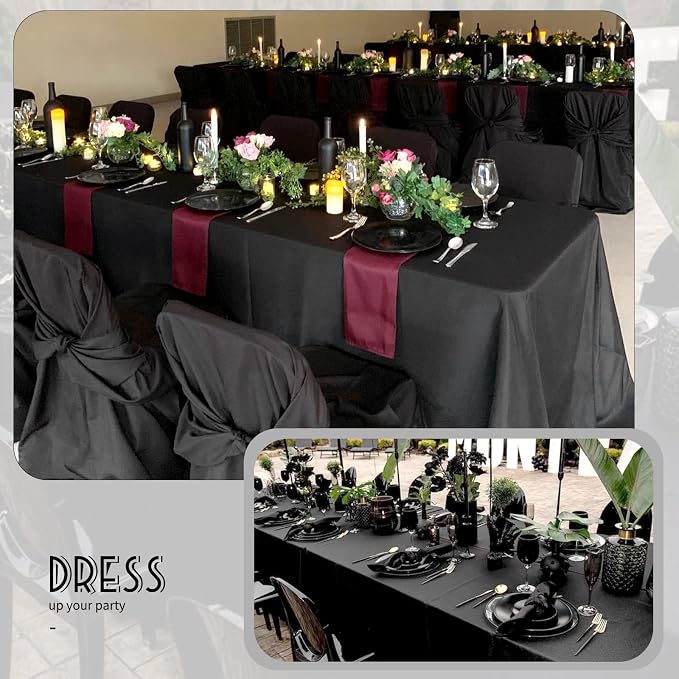 6 Pack Tablecloth 90 x 156 inch Polyester Table Cloth for 8 Foot Rectangle Tables,Stain and Wrinkle Resistant Washable Fabric Table Covers Polyester Black Table Clothes for Wedding,Party,Banquet