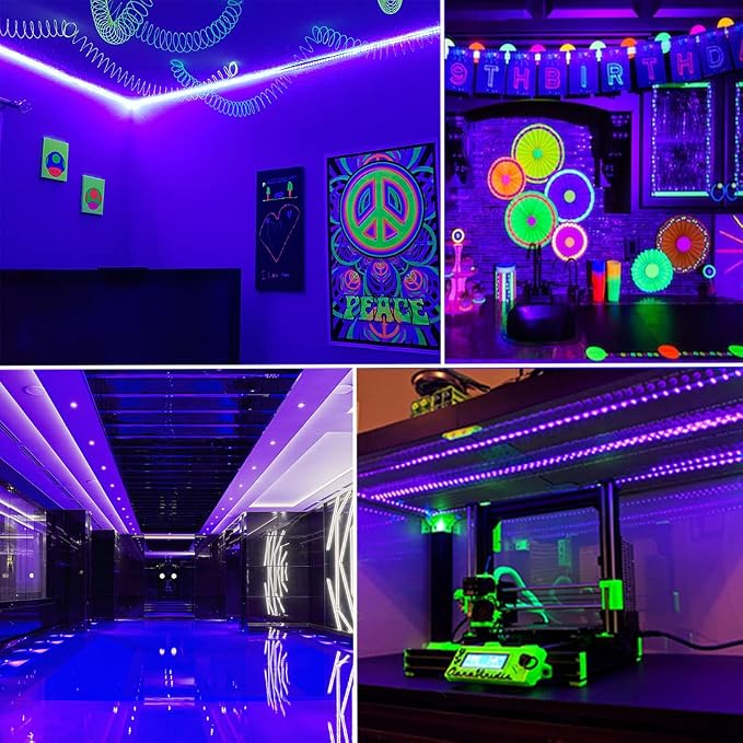 TigQiang Black Light Strip, 20M/66ft Flexible LED Light Strip Kit, 1200 Lamp Beads, 12V Black Light, Non-Waterproof for Indoor Fluorescent Dance Party, Stage, Birthday, Weeding Dark Party