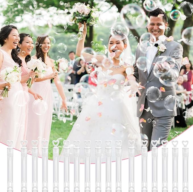 FOIMAS 40pcs Mini Wedding Bubble Wand,White Heart Bubble Wand for Guest Wedding Party Favor Bachelorette Party Valentines Day Party Decoration Supply