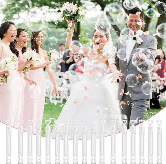 FOIMAS 100pcs Mini Wedding Bubble Wand,White Heart Bubble Wand for Guest Wedding Party Favor Bachelorette Party Valentines Day Party Decoration Supply