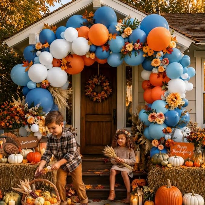 Dusty Blue Orange Fall Balloon Arch Garland Kit 91Pcs Double Stuffed | Pastel blue, Burnt orange, White balloons, Thanksgiving, Autumn, Pumpkin, Baby Shower, Birthday, Wedding for Party Decor
