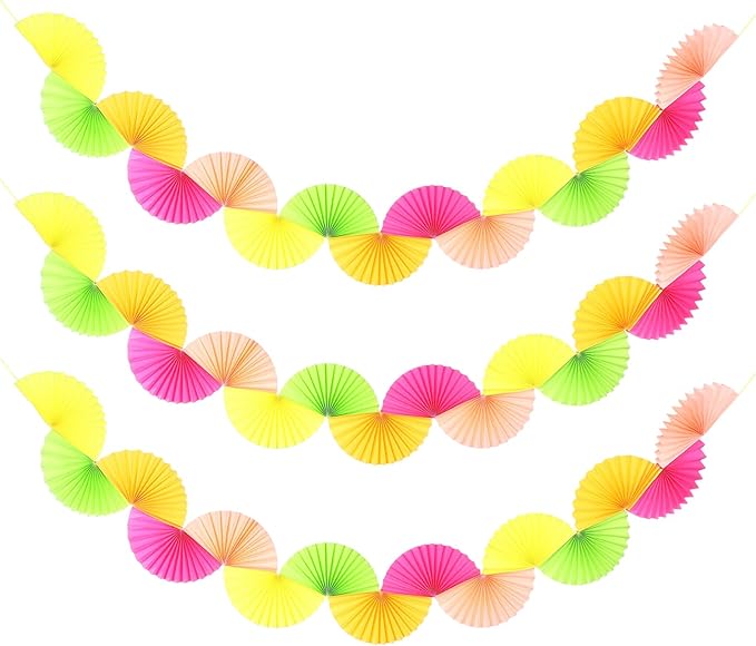 uxcell 3 Pcs Paper Fan Garland, 5.25ft Paper Garland Hanging Decorations Set Party Hanging Decorations Fans for Birthday Parties Holiday Ornaments Family Gatherings Weddings, Fluorescent