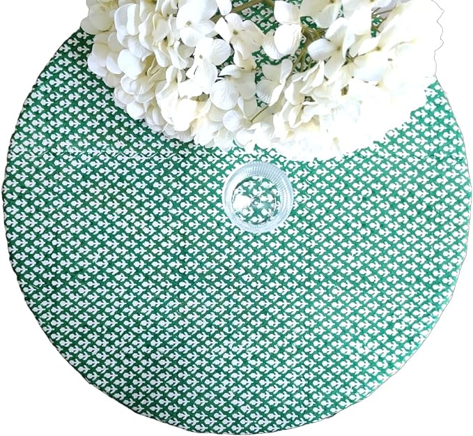 ATOSII Queen Green 100% Cotton Round Tablecloth, Handblock Print Floral Table Cloth for Kitchen Dining Linen I Parties, Weddings, Outdoors, Christmas, Thanksgiving I Fall Home Decor 72" Inches Round