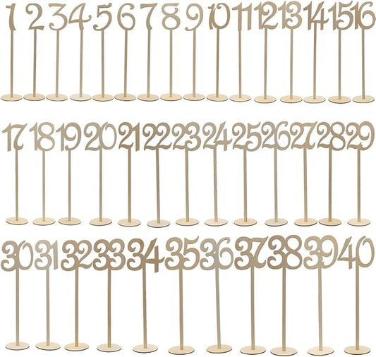 Tinksky 1-40 Wooden Table Numbers with Holder Base for Wedding Home Party Decoration, Pack of 40