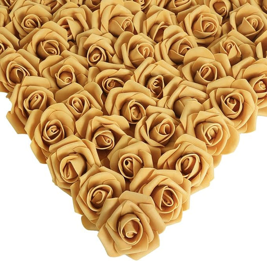 Foam Roses,200Pcs Rose Flower Heads 1.97in Foam Flowers Artificial Rose Flower Heads for Crafts DIY Wedding Centerpieces Arrangements Home Decorations(Gold Yellow)