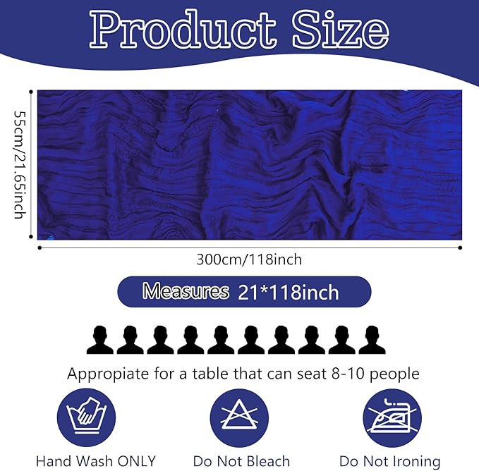 10 Pack Royal Blue Cheesecloth Table Runner 10FT Boho Gauze Fabric Cheese Cloth Table Runners for Wedding ,Party,Baby Shower, Bridal Party, Rustic Farmhouse and Table Decorations