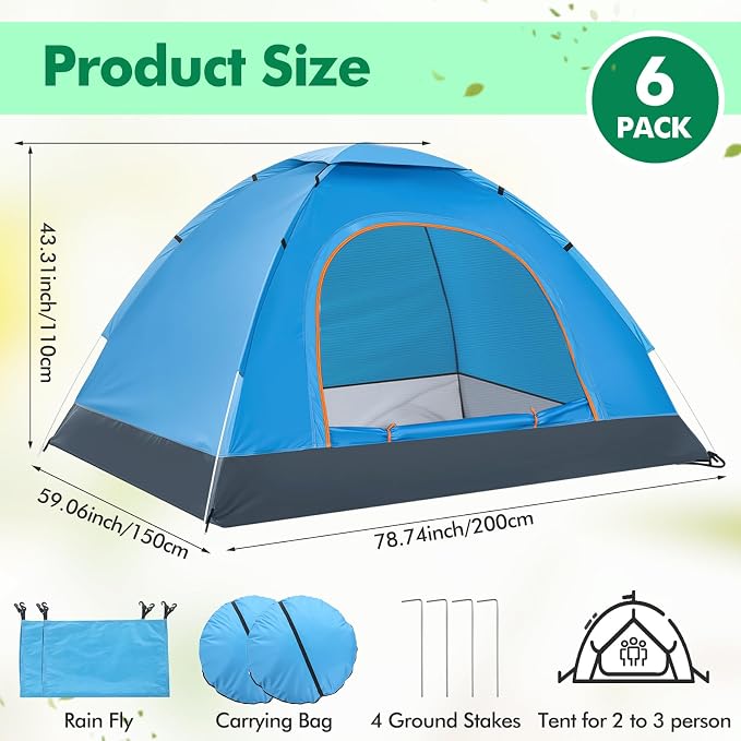 Woanger 6 Pack Bulk 2 Person Camping Tents for Homeless Lightweight Outdoor Tent with Rain Fly and Carrying Bag, Waterproof Windproof Setup Pop Up for Homeless Camping Backpacking