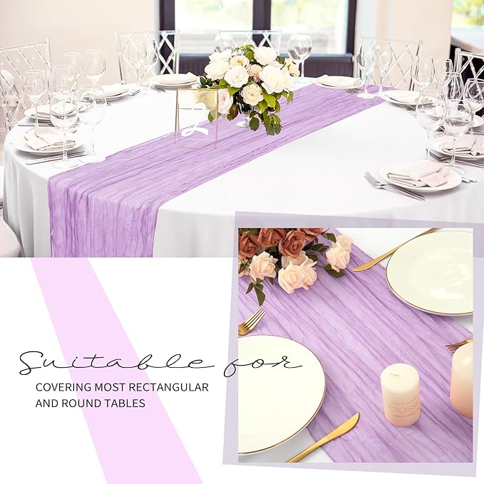 24 Pack Cheesecloth Table Runner 20 x 120 inch Cheese Cloth Table Runner Bulk,Romantic Boho Sheer Gauze Fabric Table Runners for Wedding Reception,Party,Bridal Shower Table Decor(Lavender)