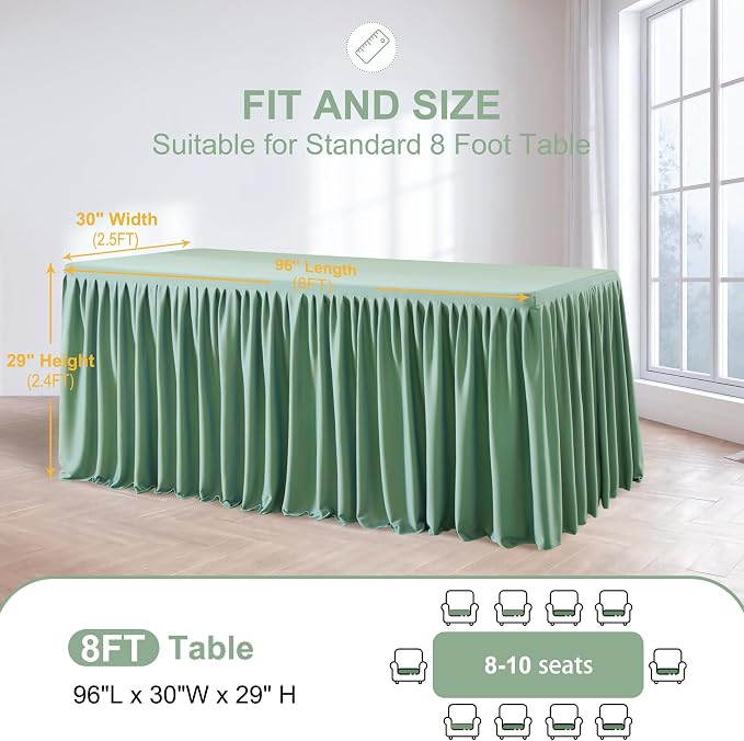 Wish Care 2 Pack Sage Green Rectangle Table Clothes for 4 Foot Tables, Polyester Fitted Tablecloths 4ft Stretch Table Cover for Wedding, Birthday, Parties, Trade Show, Craft Show