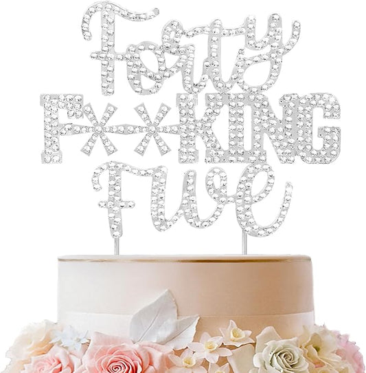 LINGTEER Happy 45th Birthday Funny Silver Rhinestone Cake Topper - Cheers to 45 Years Old,Happy 45th Birthday Cake Centerpieces Topper Decorations Gift Sign.