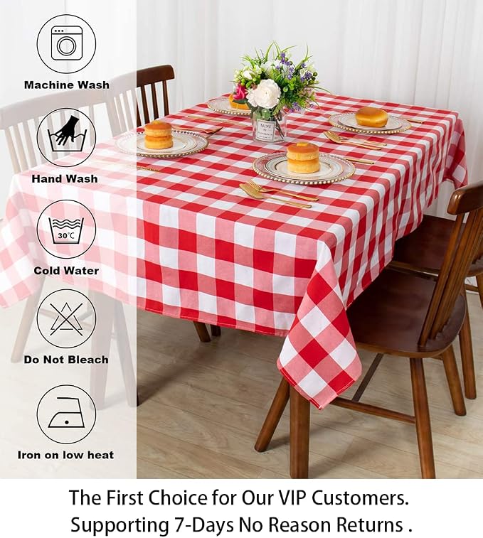 ShinyBeauty Checked Square Tablecloth 54x54-Inch Red and White Buffalo Plaid Washable Cotton Table Cover for Dining Room - Gingham Rustic Lattice Christmas Decor