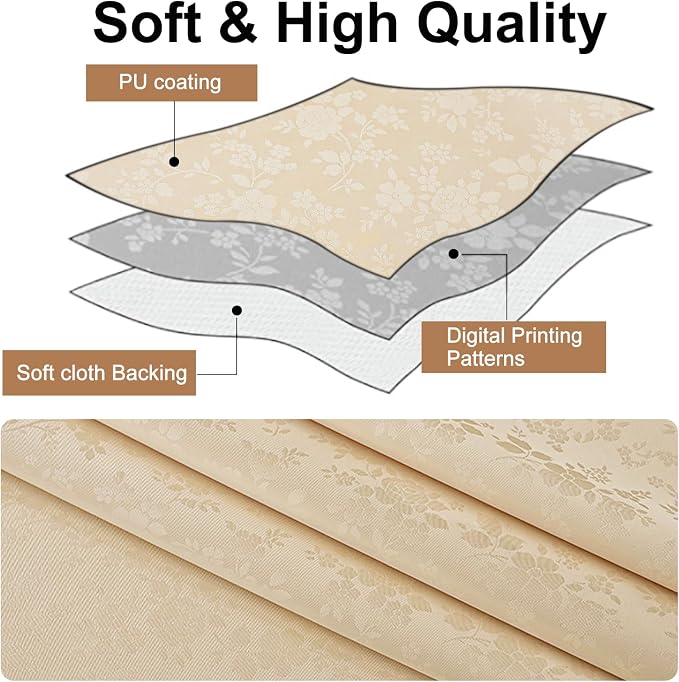 Smiry Rectangle Table Cloth, Waterproof Heavy Duty Vinyl Tablecloths, Wipeable Washable Table Cover for Kitchen and Dining Room (Beige, 60" X 84") (Pack of 2)
