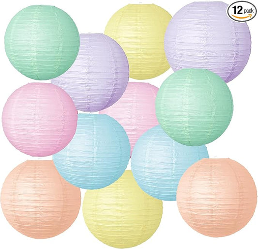 Macaron Paper Lantern Decoration 12PCS 10 Inch Hanging For Classroom Baby Shower decoration Wedding Valentine's Day Graduation Anniversary Picnic Gathering Christmas Bridal Home Decor Party Decoration