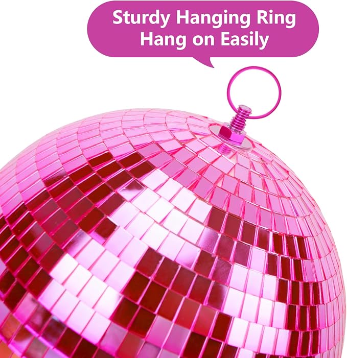 8 Inch Pink Disco Ball, Mirror Ball for Disco Parties, DJ Stage, Wedding, Home Decor