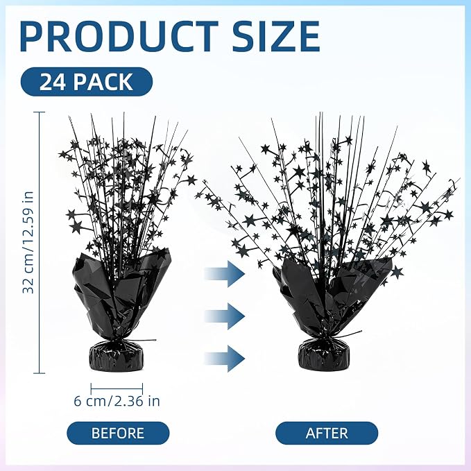 24 Pack Black Metallic Foil Spray Centerpiece Star Table Decoration Burst Table Centerpieces for Birthday New Year Wedding Anniversary Graduation Party Supply (Black)