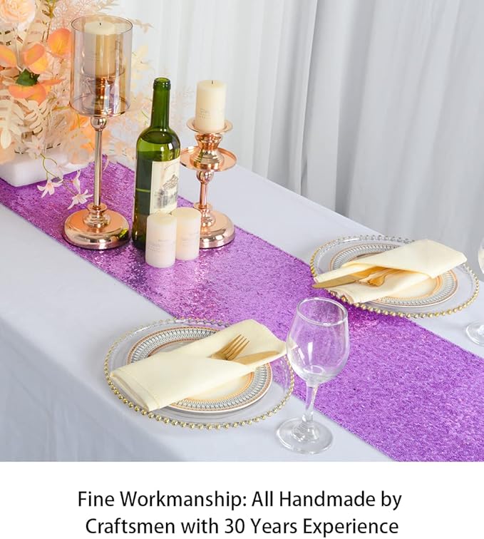 ShinyBeauty Lavender Table Runners Pack of 10 12" x 108" Sequined Table Runner- Glitter Fabric Light Purple Wedding Runner Party Supplies Shiny Table Decorations for Anniversary Birthday