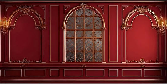 Baocicco 20x10ft Red Royal Wall Photography Backdrop Vintage European Style Arch Window Palace Interior Photography Background Ceremony Wedding Birthday Party Graduation for Kid Adult Video Studio