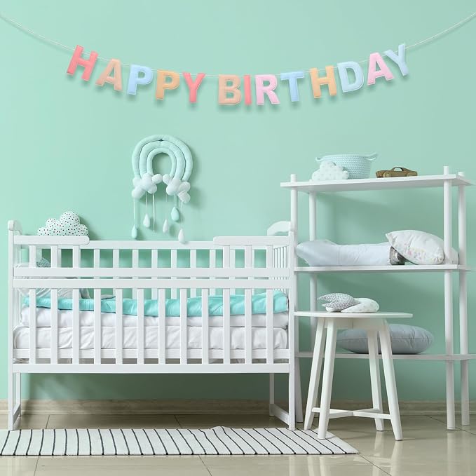 Mindsoft Felt Happy Birthday Garland Rainbow Banner Reusable Happy Birthday Sign Party Supply for Party Decor (Macaron Color,Normal)