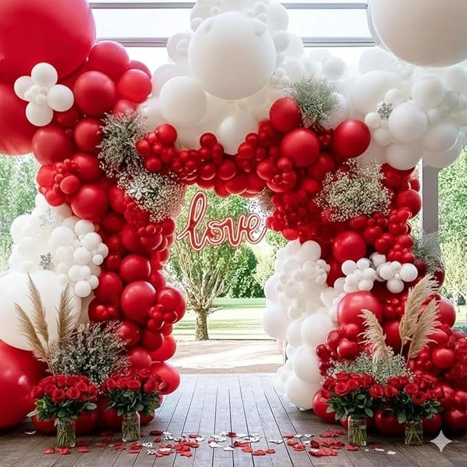White Balloon Arch Garland Kit Double Stuffed White Balloons Different Sizes Latex for Birthday Baby Shower Wedding Bridal Shower Valentine's Day Engagement Anniversary Party Decorations