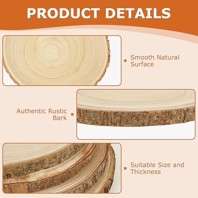 WOPPLXY 6 Pcs Large Unfinished Wood Slices for Centerpieces, 10-11 Inches Wood Rounds for Tables Decor Round Wooden Discs, Wooden Slices Rustic Wood Slabs for DIY Crafts, Wedding,Christmas,Table Decor