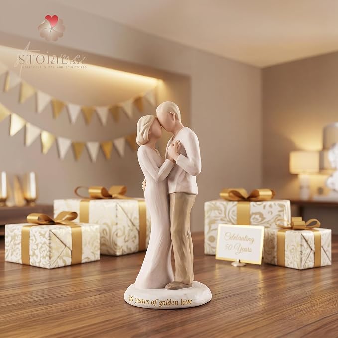 Storieme 50th Anniversary Wedding Gifts: 8.07” 50 Year Golden Anniversary Figurine Gift for Husband Wife Couple Parents - Unique Keepsake Decor to Celebrate 50 Years of Love