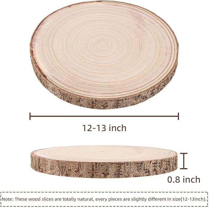Maputune 4 Pcs 12-13 inches Large Unfinished Wood Slices for Centerpieces, Natural Rustic Wooden Plate for DIY Craft, Round Wood Chips for Table Signage Painting Wedding Party Christmas Decor