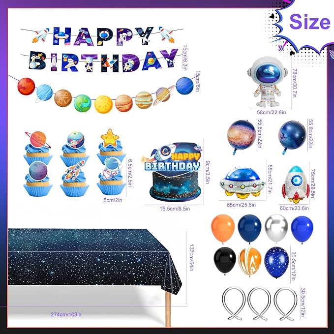 Outer Space Party Decorations, 109pcs Space Birthday Decorations Set Includes Galaxy Birthday Banner Balloons Tablecloth Cake Decorations etc