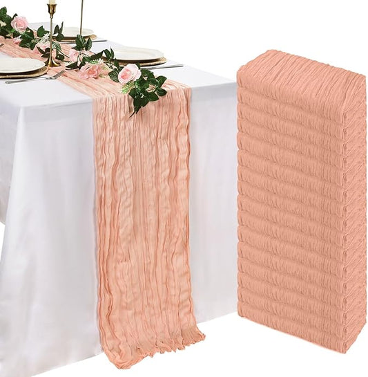 16 Pack Blush Pink Cheesecloth Table Runner 10ft Boho Gauze Fabric 120 Inch Cheese Cloth Table Runner Rustic Sheer for Holiday Baby Shower Party Décor Home Wedding Decoration