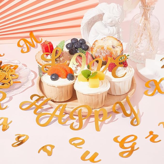 128Pcs Acrylic Alphabet Number Cake Topper Happy Birthday Cup Cake Toppers Gold Mirror Alphanumeric DIY Cupcake Candles Decoration for Wedding Anniversary Birthday Party Supplies Men Women
