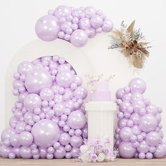 Double Pearl Purple Stuffed Balloons Different Size 115Pcs 5/10/12/18" Light Purple Balloon Arch Kit for Princess Birthday Baby Shower Bridal Shower Engagement Ocean Sea Frozen Theme Party