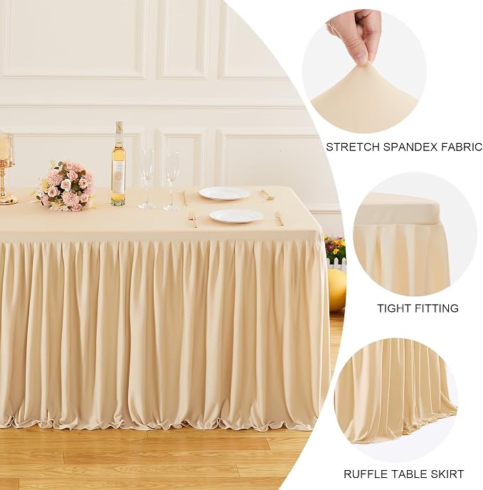 6 Packs Dark Champagne Tableclothes for 6 Foot Rectangle Tables, Wrinkle Free Fitted Table Cloth 6ft Stretch Table Cover with Skirt for Parties Weddings Birthday Banquet Baby Shower