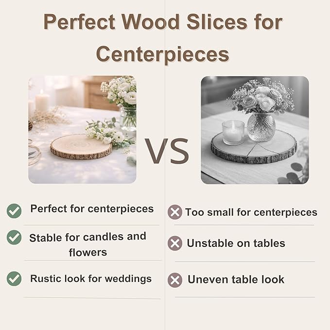Wood Slices for Centerpieces 10 Pcs Natural Wood Rounds 8-9 Inch for Wedding Table Decor Rustic Centerpiece Base