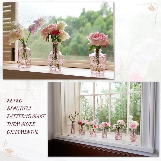 Pink Glass Bud Vase Set of 22, Small Vases for Flowers, Clear Glass Vases for Centerpieces, Mini Bud Vases in Bulk Rustic Wedding Decorations, Centerpieces, Vintage Look Home Table Flower Decor